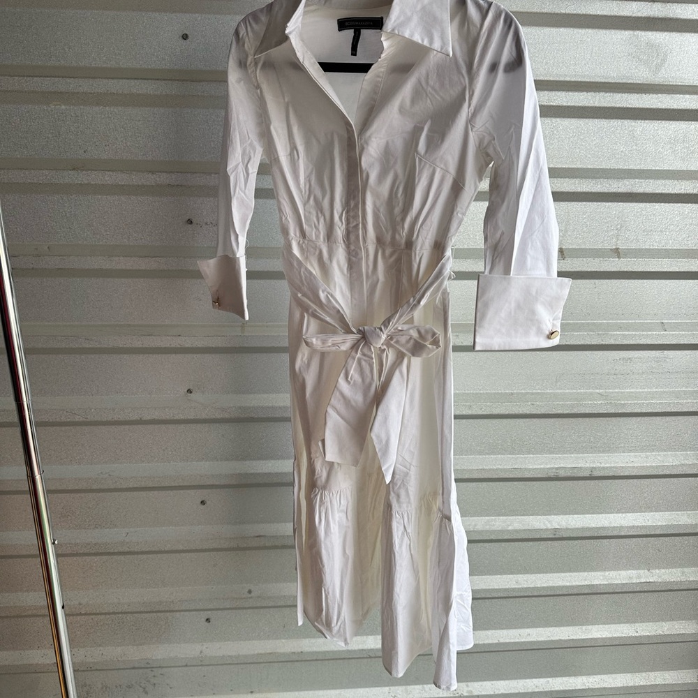 White Long Sleeve Dress with Belt